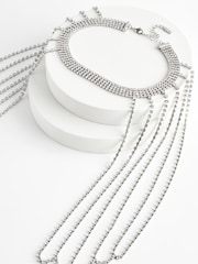 Silver Tone Shoulder Drape Choker Necklace - Image 6 of 7
