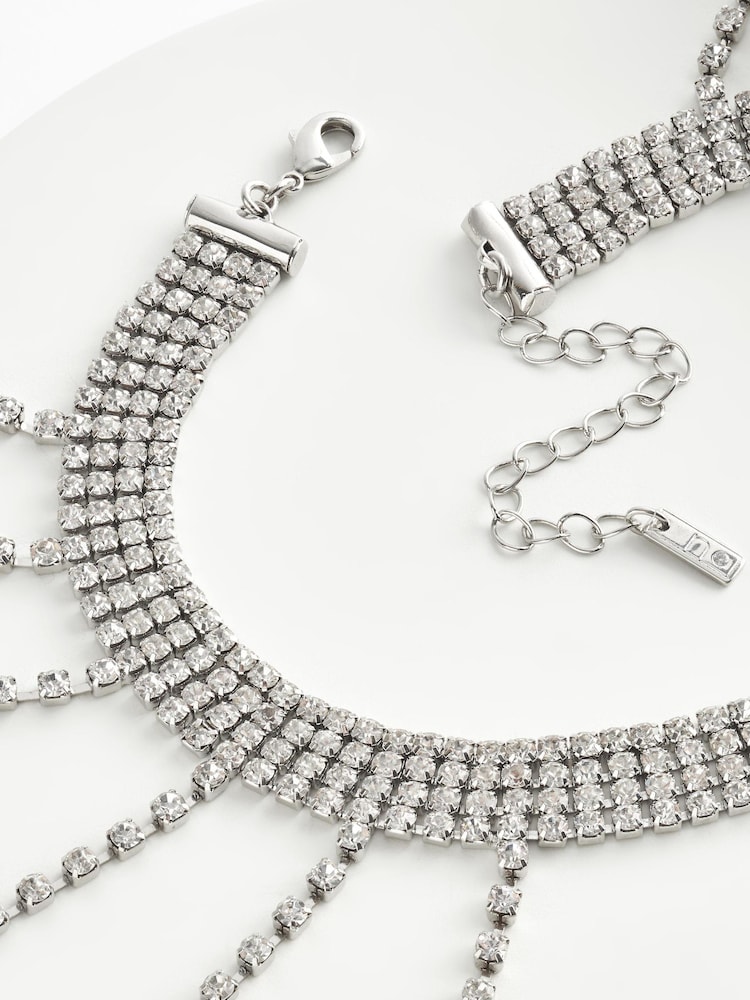 Silver Tone Shoulder Drape Choker Necklace - Image 7 of 7