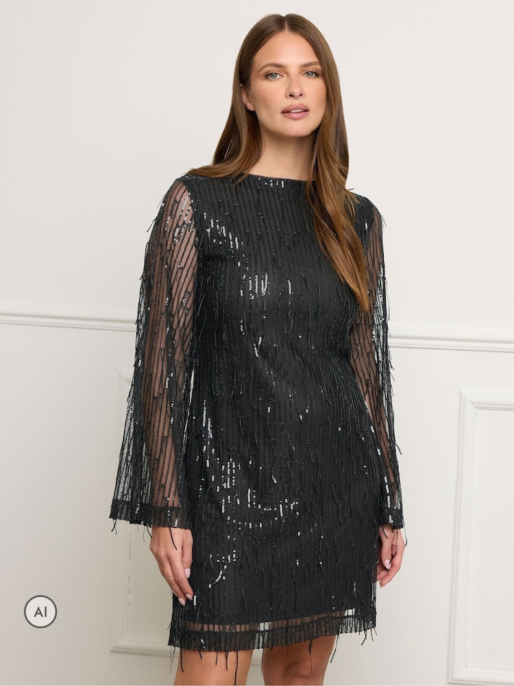 Star by Julien MacDonald Black Tassel Sequin Tunic Dress - Image 1 of 6 Star by Julien MacDonald Black Tassel Sequin Tunic Dress - Image 1 of 6