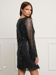 Star by Julien MacDonald Black Tassel Sequin Tunic Dress - Image 3 of 6