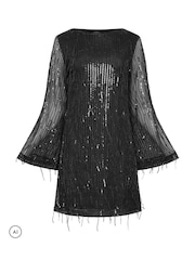 Star by Julien MacDonald Black Tassel Sequin Tunic Dress - Image 5 of 6