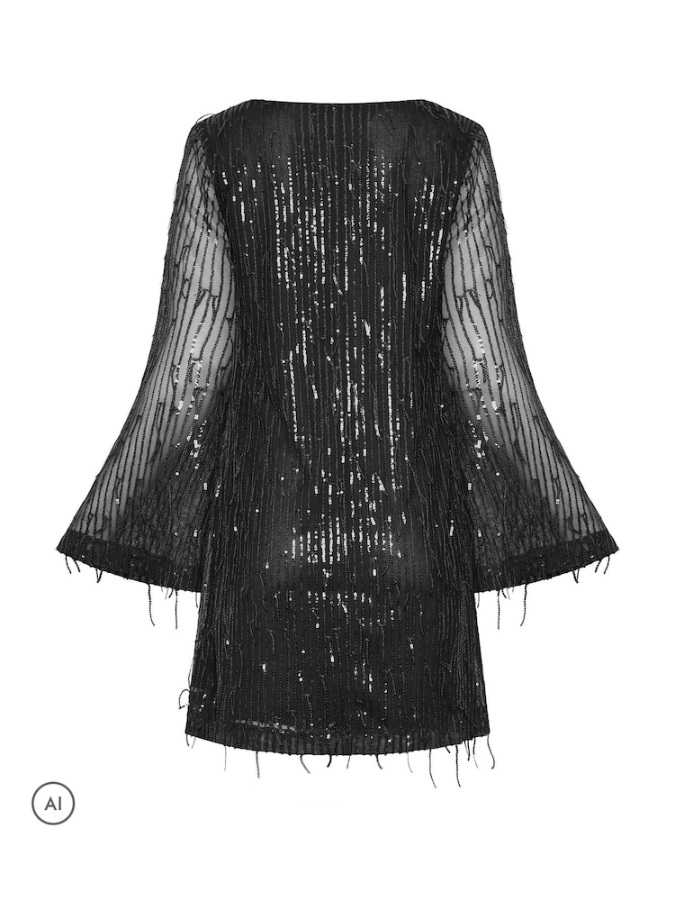 Star by Julien MacDonald Black Tassel Sequin Tunic Dress - Image 6 of 6 Star by Julien MacDonald Black Tassel Sequin Tunic Dress - Image 6 of 6