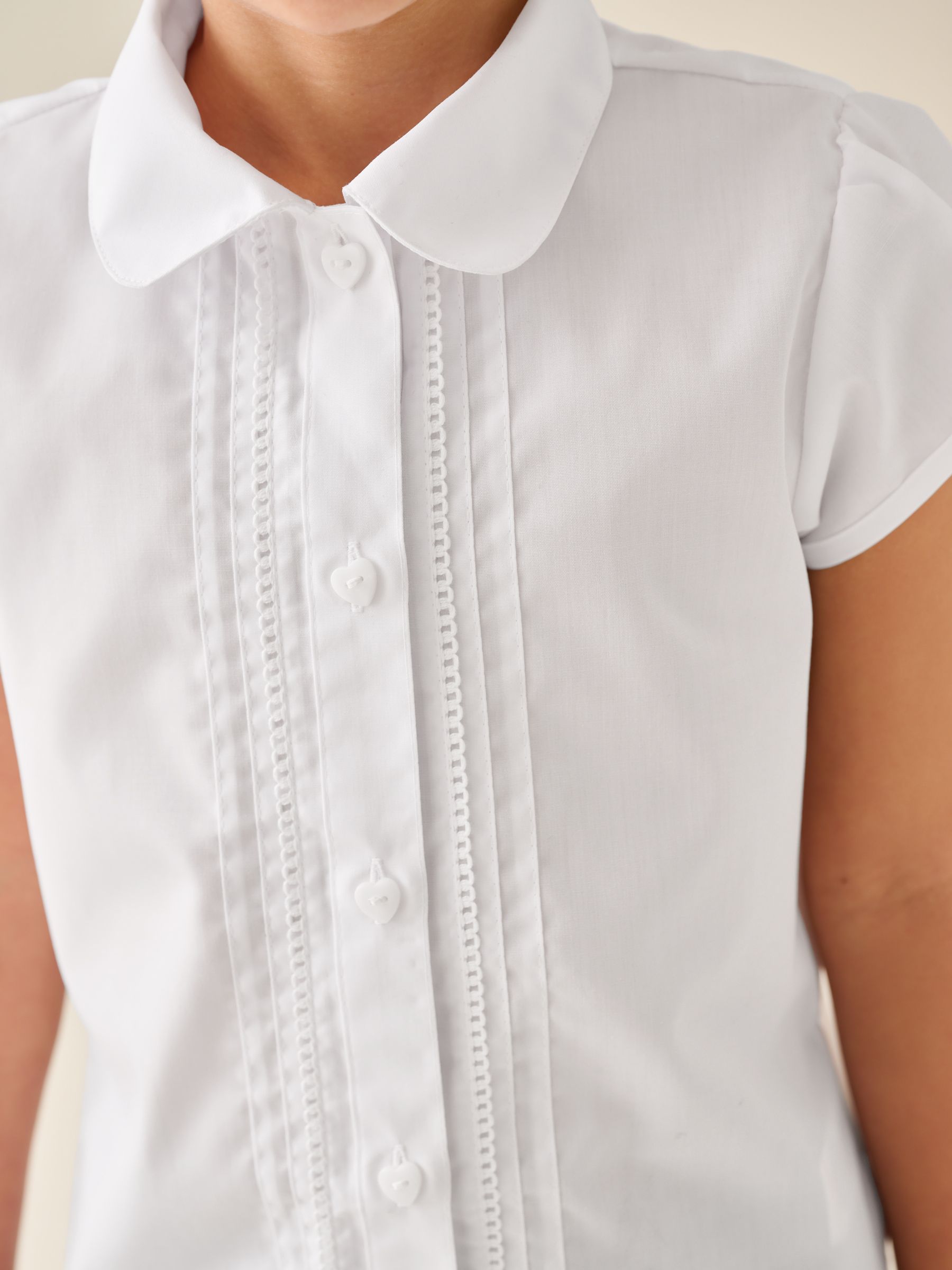 Buy White Regular Fit Girls Puff Sleeve Lace Trim School Blouse (3