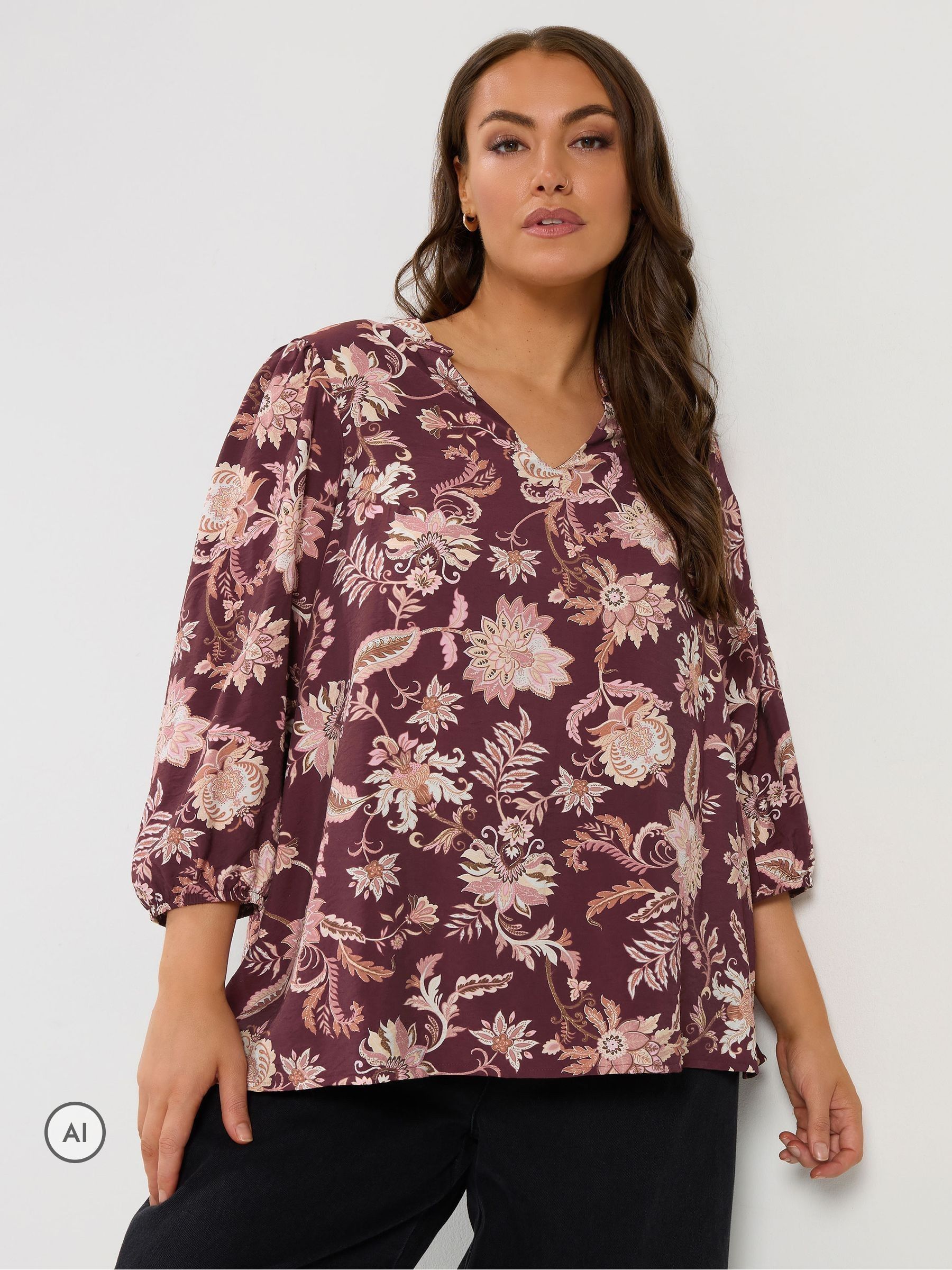 Yours Women's Purple Curve Floral Blouse - Image 3