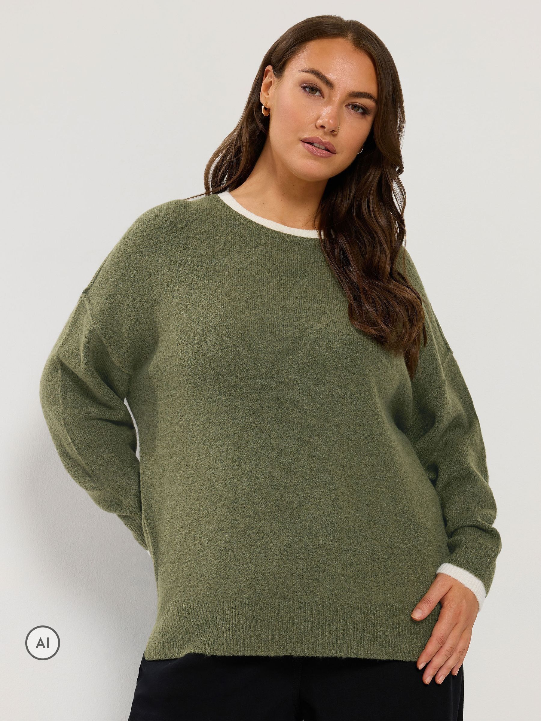 Yours Women's Seam Detail Knitted Jumper in Green | Size: 30-32 - Image 2