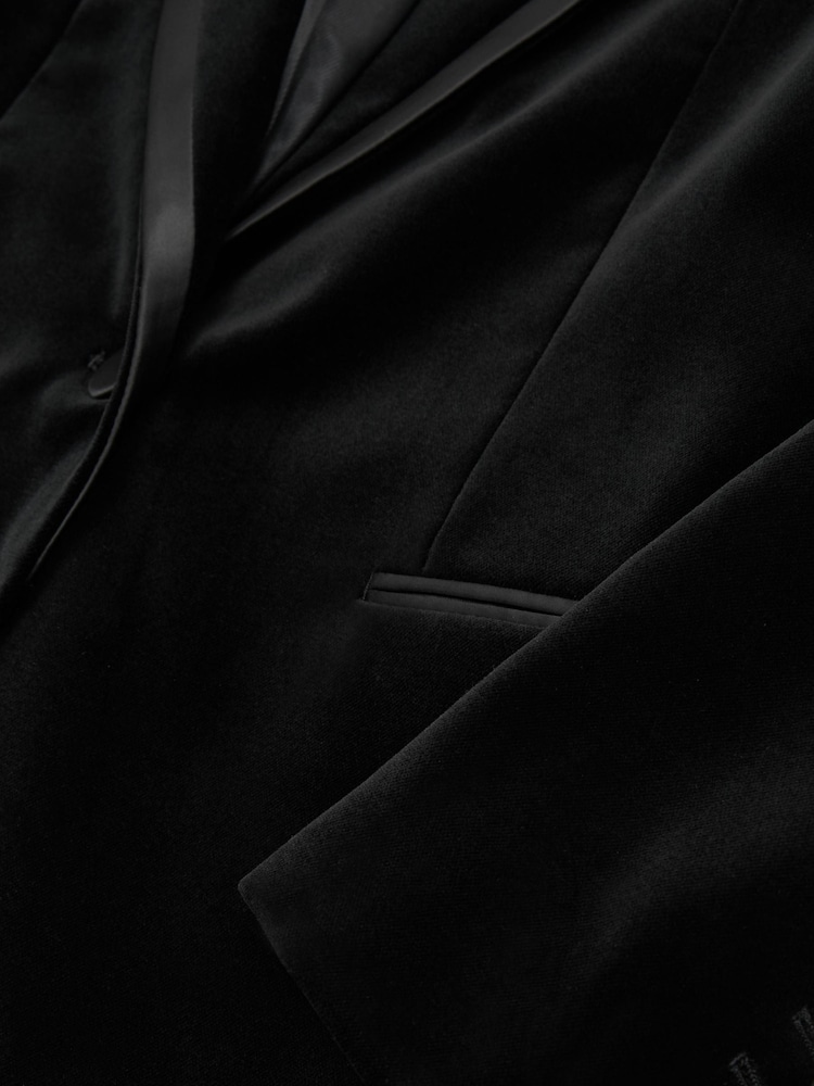 Reiss Black Wren Velvet Satin-Trim Single-Breasted Suit Blazer - Image 9 of 9 Reiss Black Wren Velvet Satin-Trim Single-Breasted Suit Blazer - Image 9 of 9