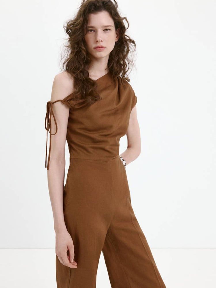 Mango Brown One Shoulder Jumpsuit - Image 2 of 7 Mango Brown One Shoulder Jumpsuit - Image 2 of 7