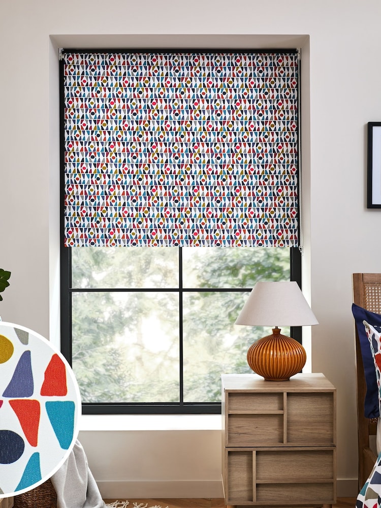 Multi Blue Ready Made Blackout Sketch Print Roller Blind - Image 1 of 8