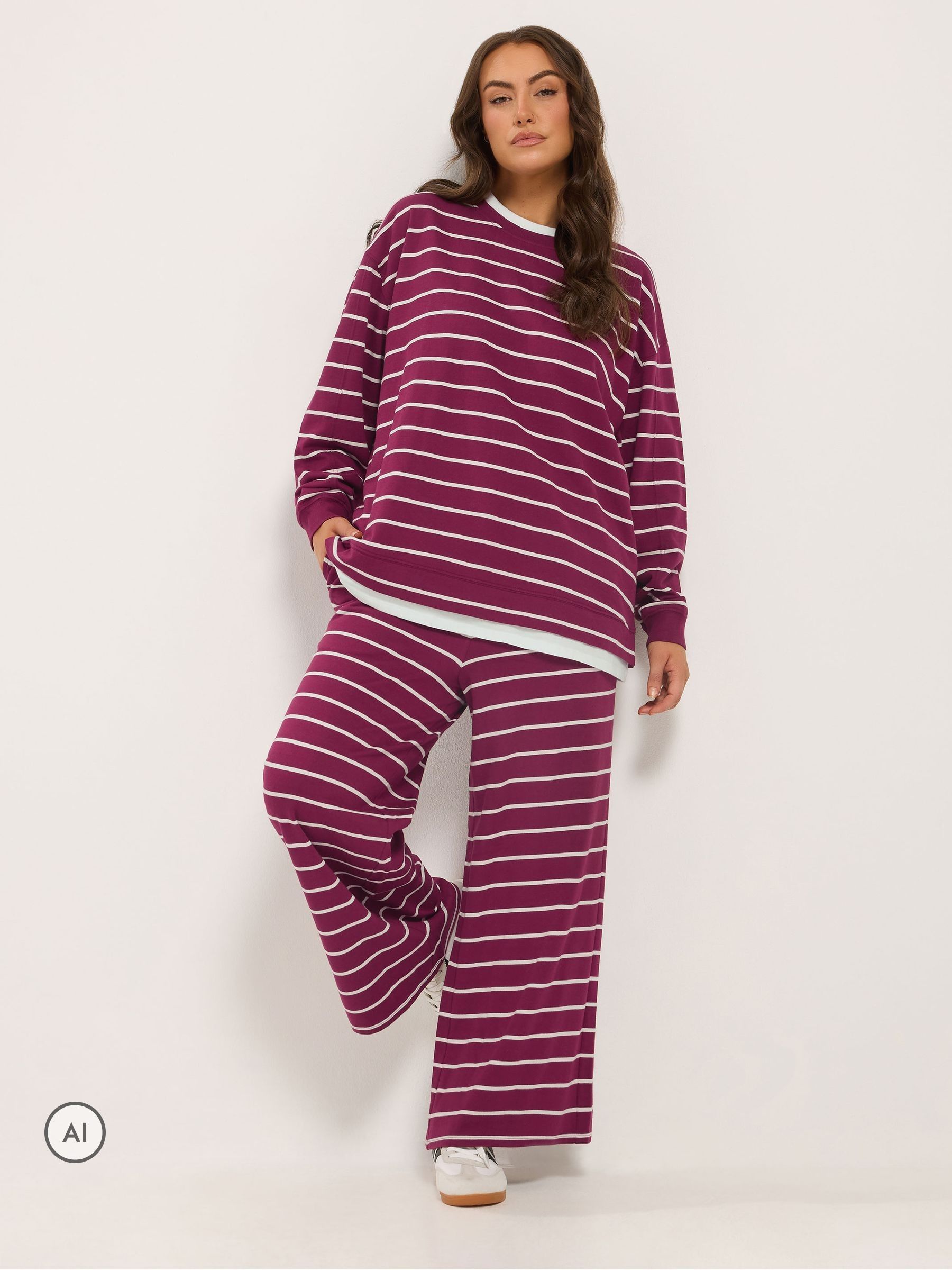 Yours Curve Women's Red 2-In-1 Stripe Cotton Sweatshirt - Image 1