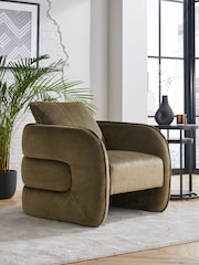 Plush Chenille Moss Green Kendra Curved Accent Chair - Image 1 of 7