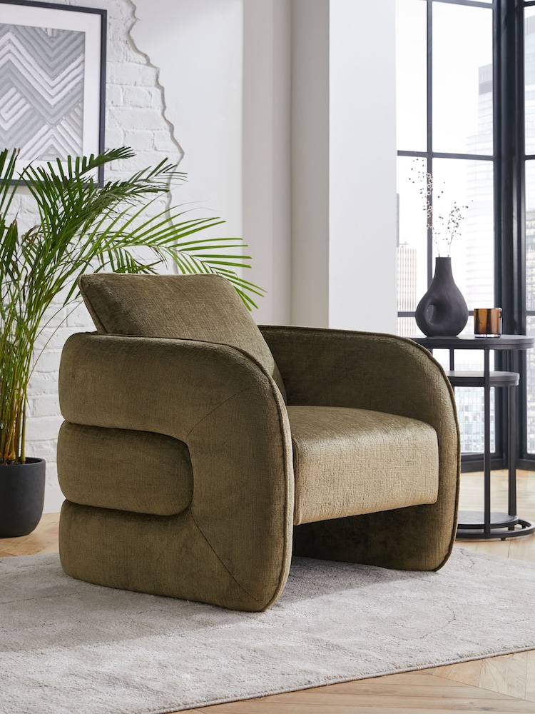 Plush Chenille Moss Green Kendra Curved Accent Chair - Image 1 of 7