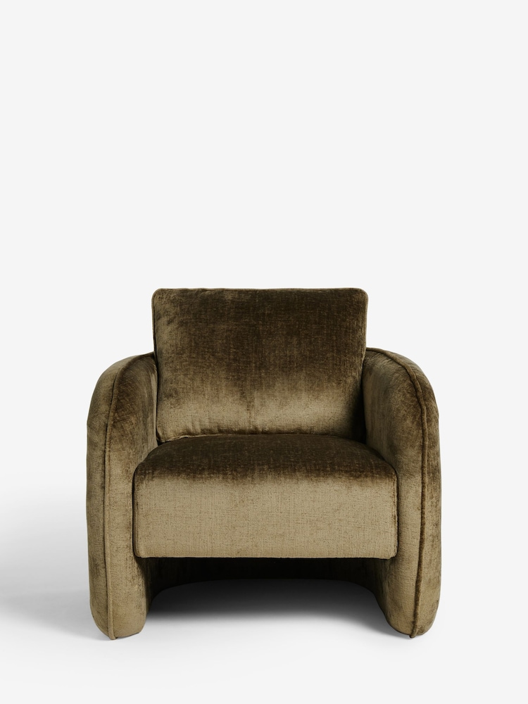Plush Chenille Moss Green Kendra Curved Accent Chair - Image 2 of 7