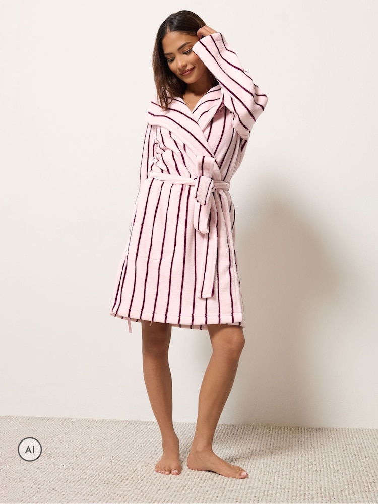 PixieGirl Petite Pink Pinstripe Hooded Robe - Image 2 of 6