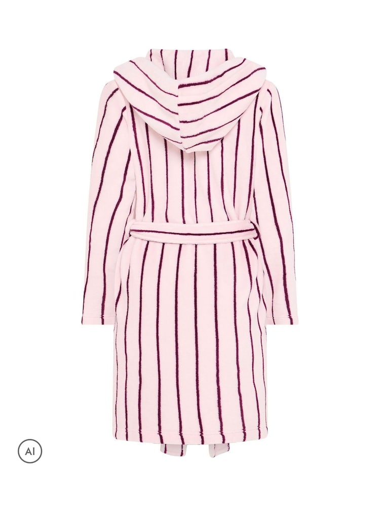 PixieGirl Petite Pink Pinstripe Hooded Robe - Image 6 of 6