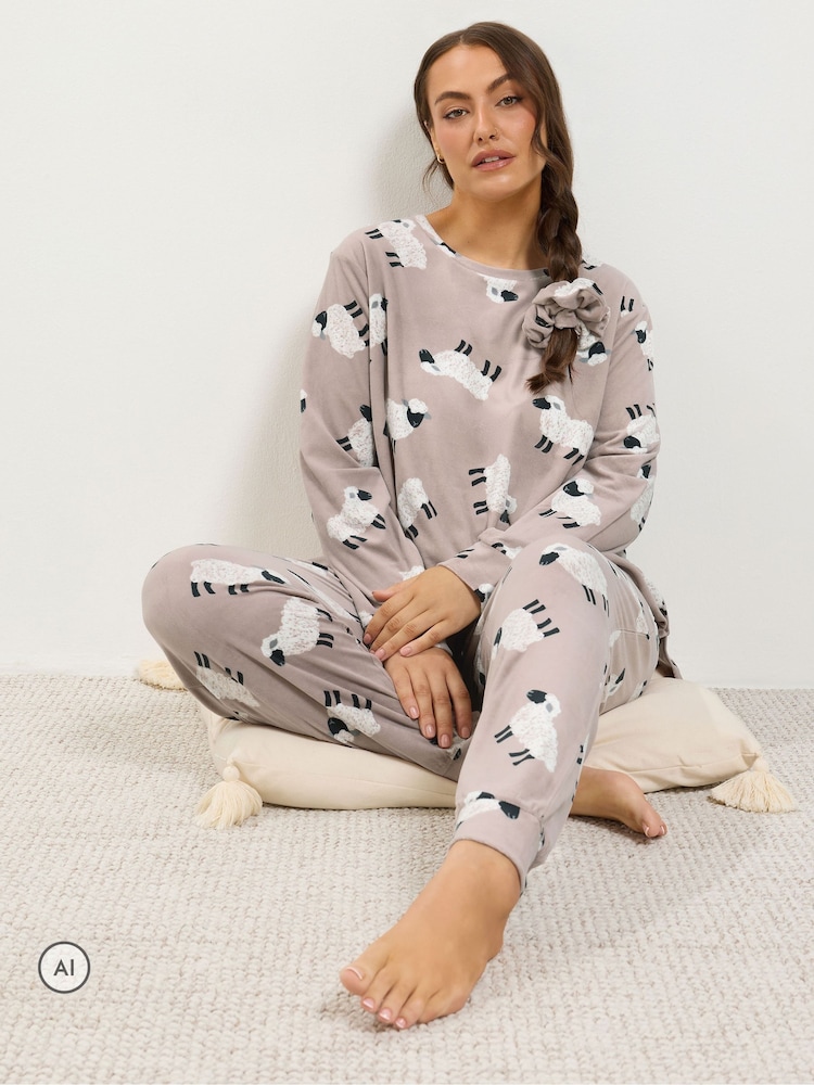 Yours Curve Nude Fleece Pyjama Set - Image 2 of 8 Yours Curve Nude Fleece Pyjama Set - Image 2 of 8