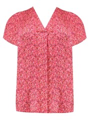 Live Unlimited Curve - Pink Ditsy Print Pleat Front V-neck Top - Image 4 of 4
