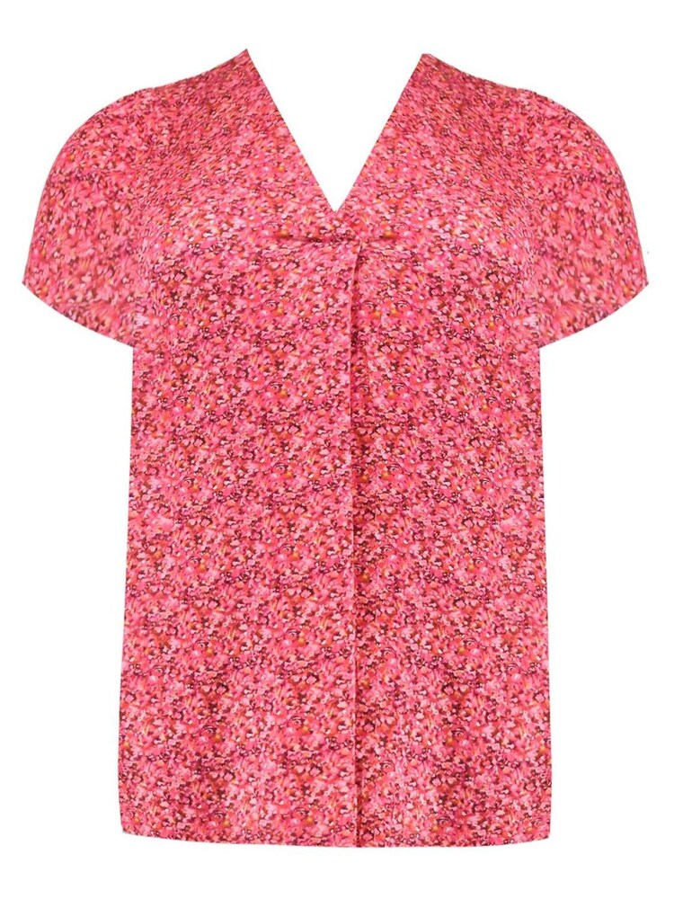 Live Unlimited Curve - Pink Ditsy Print Pleat Front V-neck Top - Image 4 of 4