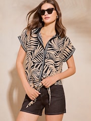Lipsy Black Short Sleeve Tie Front Shirt - Image 1 of 4