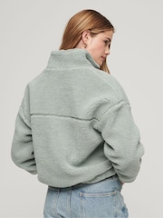 Grün - Superdry Teddyfell-Sweatshirt mit Stickerei und kurzem Reissverschluss - Bild 2 von 6