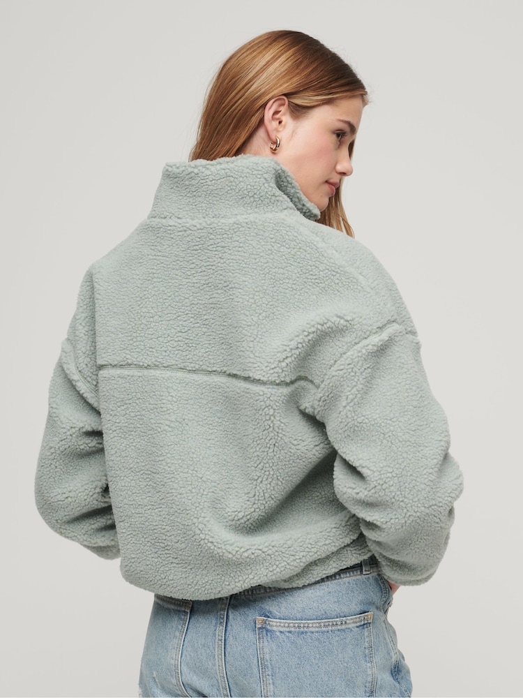 Grün - Superdry Teddyfell-Sweatshirt mit Stickerei und kurzem Reissverschluss - Bild 2 von 6