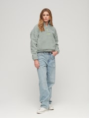 Grün - Superdry Teddyfell-Sweatshirt mit Stickerei und kurzem Reissverschluss - Bild 3 von 6