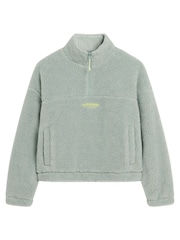 Grün - Superdry Teddyfell-Sweatshirt mit Stickerei und kurzem Reissverschluss - Bild 4 von 6