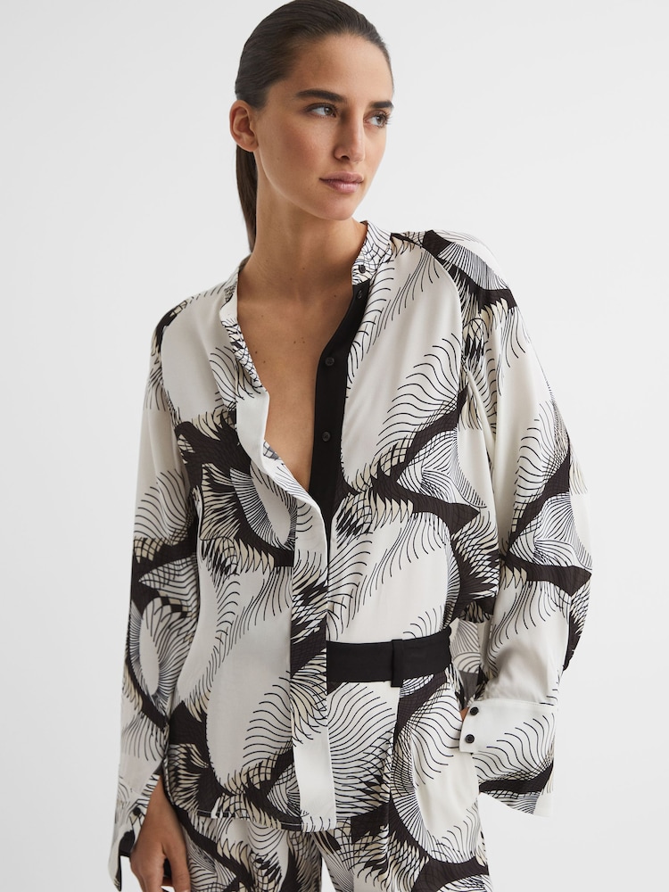Reiss Black/White Becci Abstract Print Co-Ord Blouse - Image 1 of 5