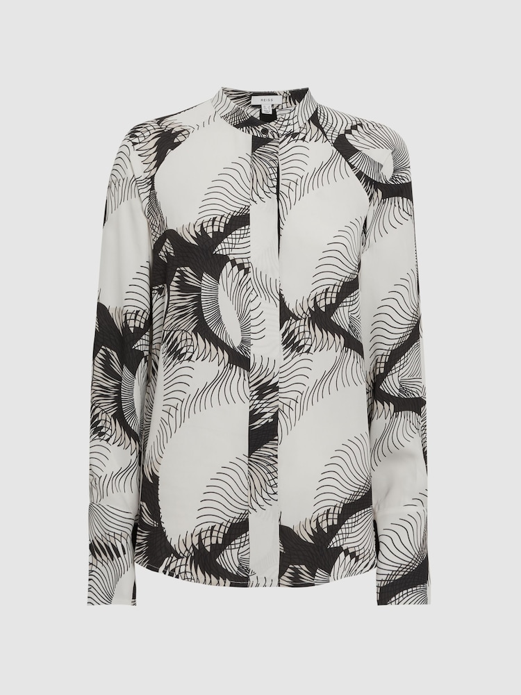 Reiss Black/White Becci Abstract Print Co-Ord Blouse - Image 2 of 5