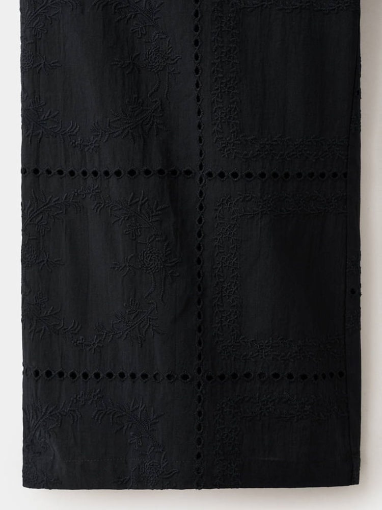 Mango Black Broiderie Straight Leg Summer Trousers - Image 5 of 5