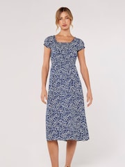 Apricot Blue Brush Dot Milkmaid Midi Dress - Image 1 of 4