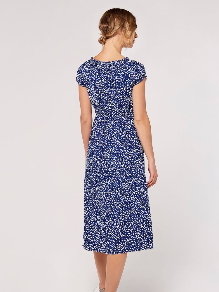 Apricot Blue Brush Dot Milkmaid Midi Dress - Image 2 of 4