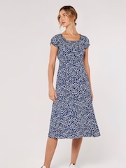 Apricot Blue Brush Dot Milkmaid Midi Dress - Image 4 of 4