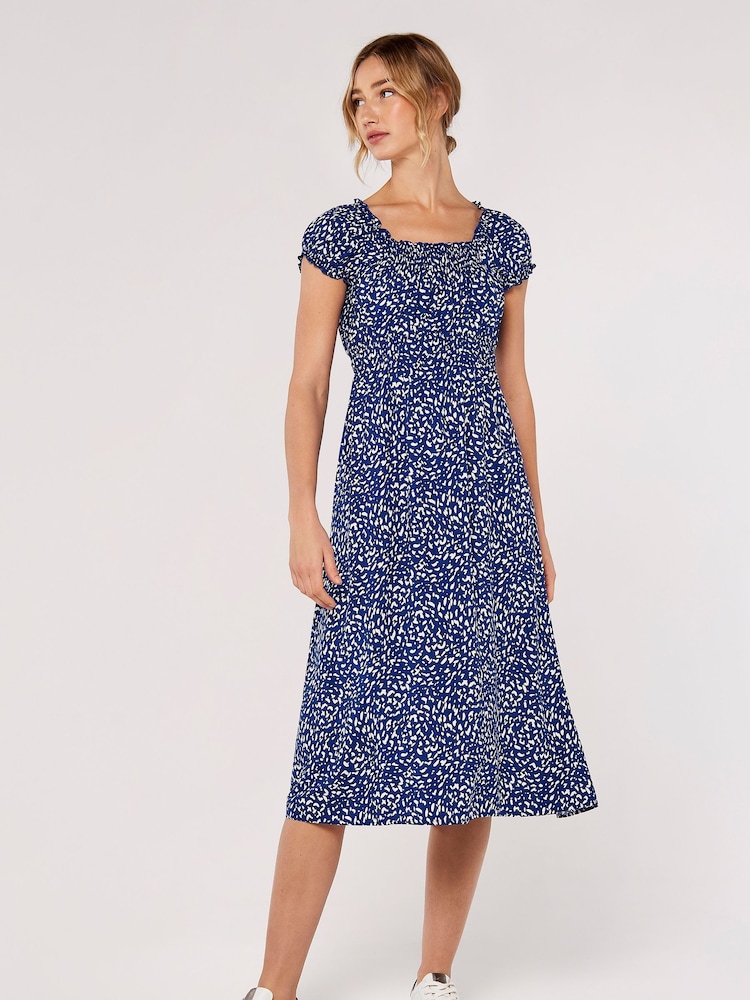Apricot Blue Brush Dot Milkmaid Midi Dress - Image 4 of 4