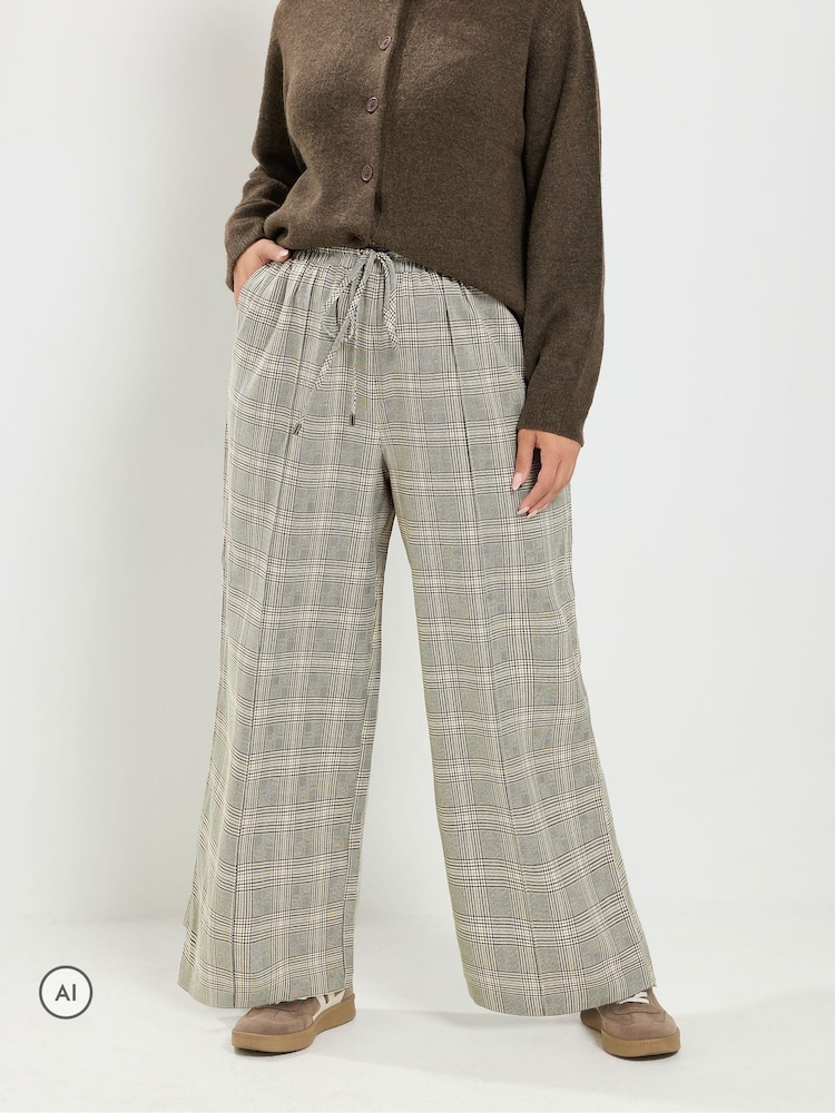 Yours Curve Green Checkered Wide Leg Trousers - Image 1 of 6