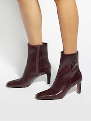 Dune London Red Wide Fit Ovation Square Toe Heeled Boots - Image 1 of 6