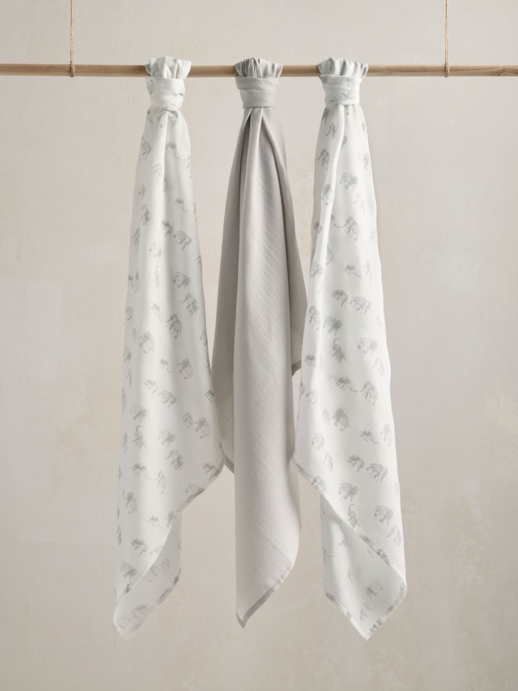 Mamas & Papas 3 Pack Grey Muslin 100% Cotton Squares - Image 2 of 2
