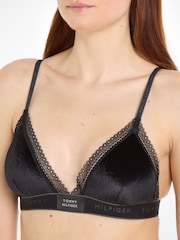 Tommy Hilfiger Logo Lace Velour Black Bralette - Image 3 of 6
