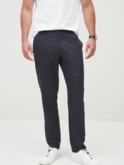 Navy Blue Check Drawstring Check Formal Joggers - Image 1 of 7