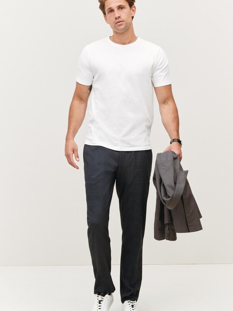 Navy Blue Check Drawstring Check Formal Joggers - Image 2 of 7