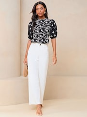 Lipsy Black Broderie Round Neck T Shirt - Image 1 of 4