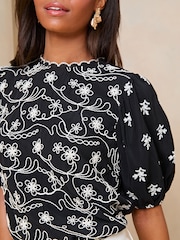 Lipsy Black Broderie Round Neck T Shirt - Image 4 of 4