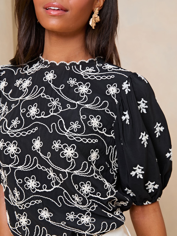 Lipsy Black Broderie Round Neck T Shirt - Image 4 of 4