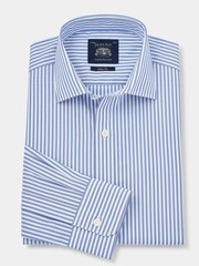 Savile Row Company Slim Fit Blue Stripe Single Cuff 100% Cotton Shirt - Image 3 of 5