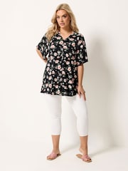 Yours Curve Black Pleated Front Swing Top - Image 2 of 5