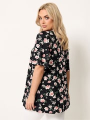 Yours Curve Black Pleated Front Swing Top - Image 3 of 5