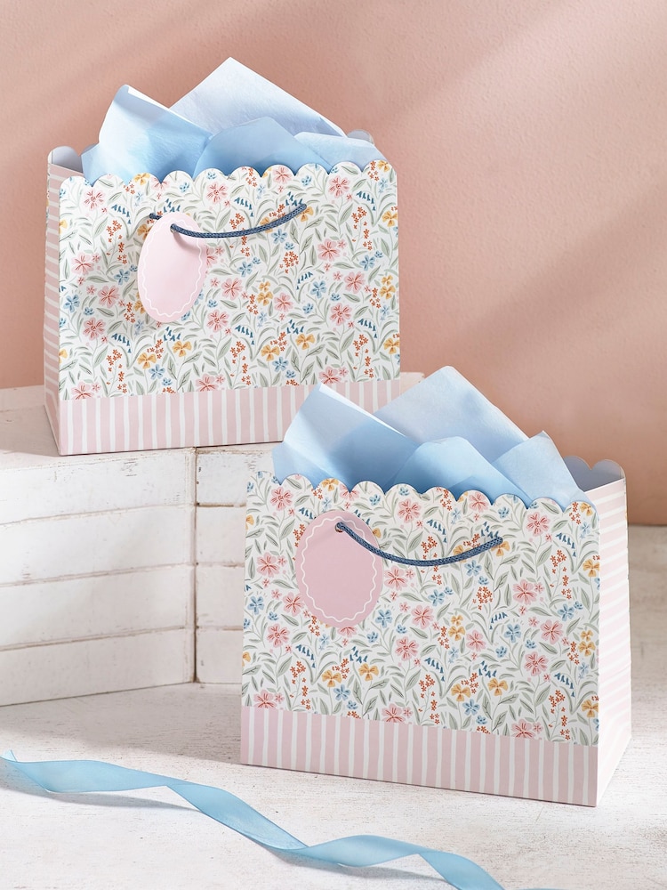 Set of 2 Pink Ditsy Floral Small Gift Bags - Image 1 of 3