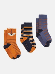 Joules Boys' Neat Feet Orange/Navy 3 Pack Socks - Image 1 of 3
