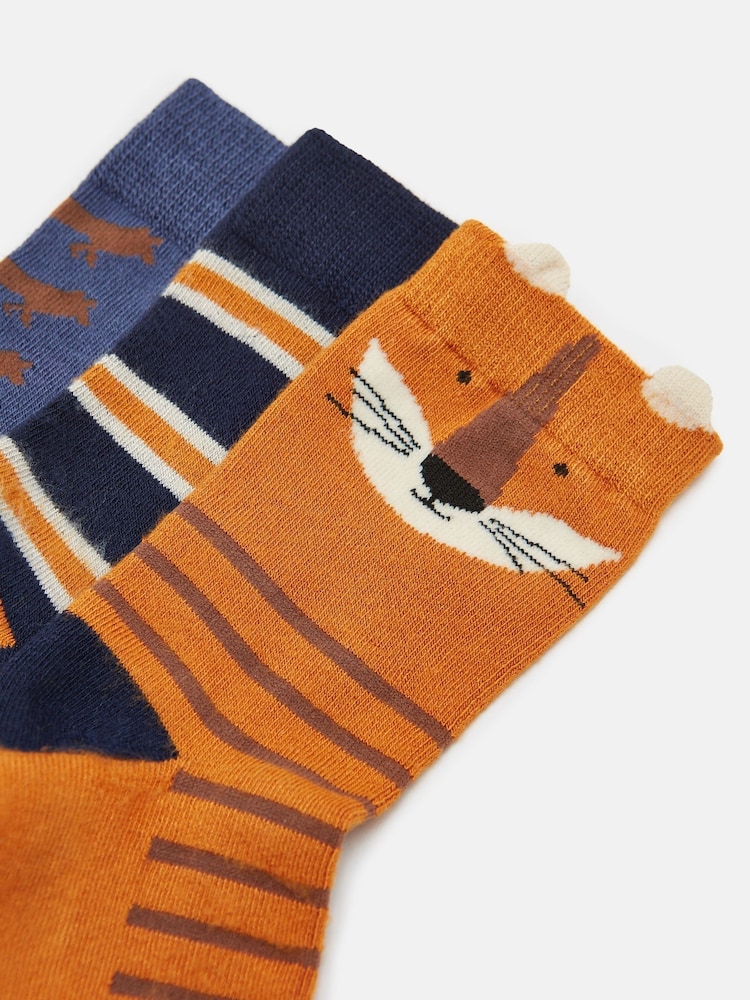 Joules Boys' Neat Feet Orange/Navy 3 Pack Socks - Image 2 of 3