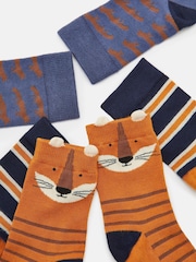 Joules Boys' Neat Feet Orange/Navy 3 Pack Socks - Image 3 of 3