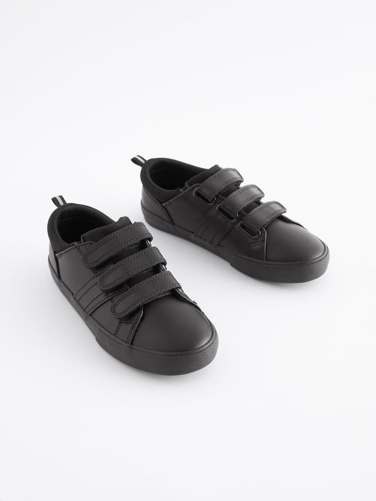 Black Wide Fit (G) School Leather Triple Strap Shoes - Image 1 of 9